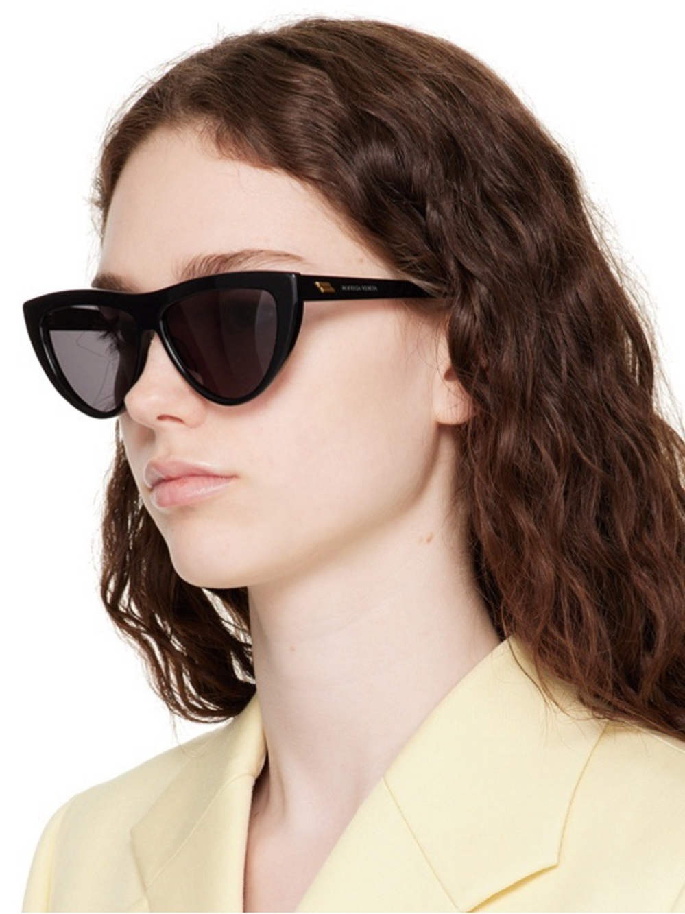 Bottega Veneta Black Cat Eye Tear Drop Sunglasses 57 mm Grey Lens Metal Accent